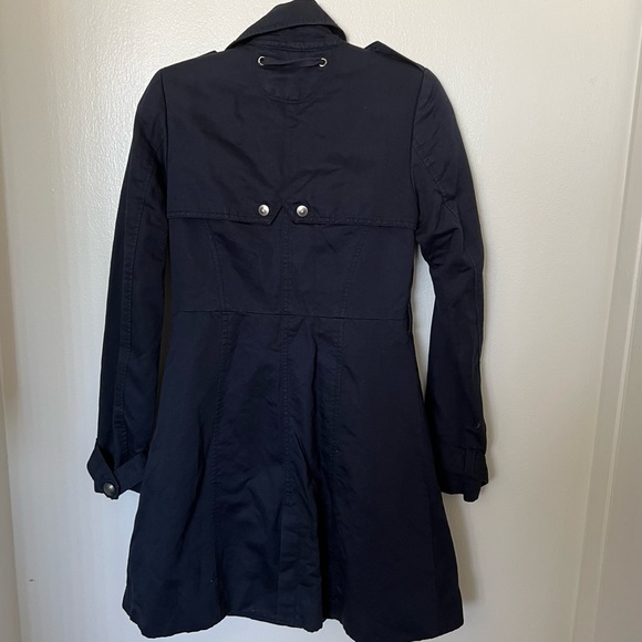 John varvatos linen blend blue double breasted trench coat size XS rare - Picture 3 of 4